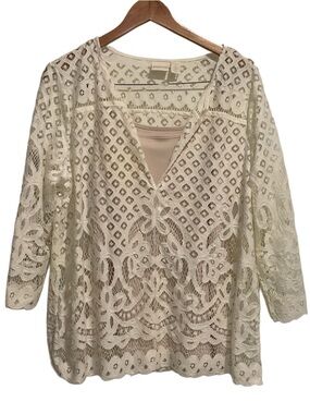 Chico's Crochet Lace Tunic Blouse Ivory